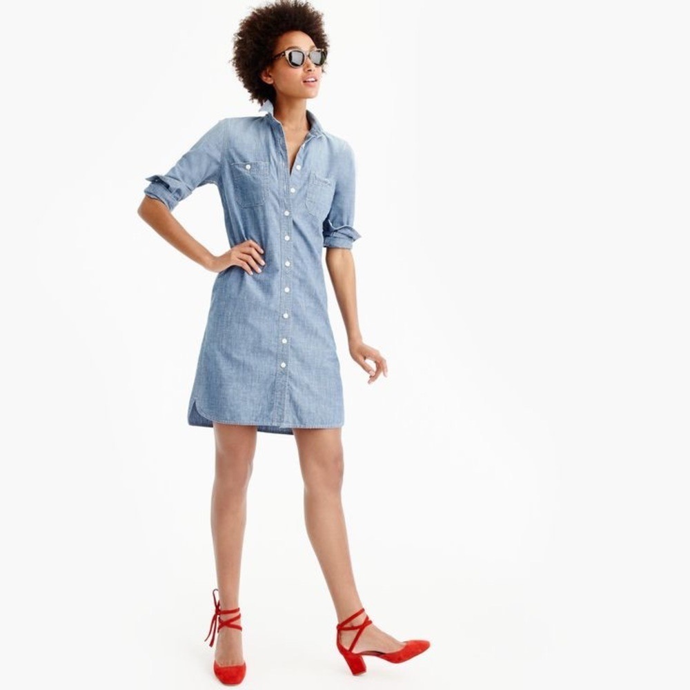 J.Crew Jeans Women‎ XS Chambray Shirt Dress Blue Cotton Long Sleeve L1619